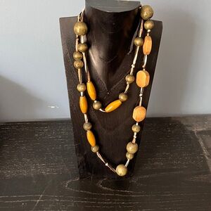 Chunky Beaded Necklace in Gold and Orange